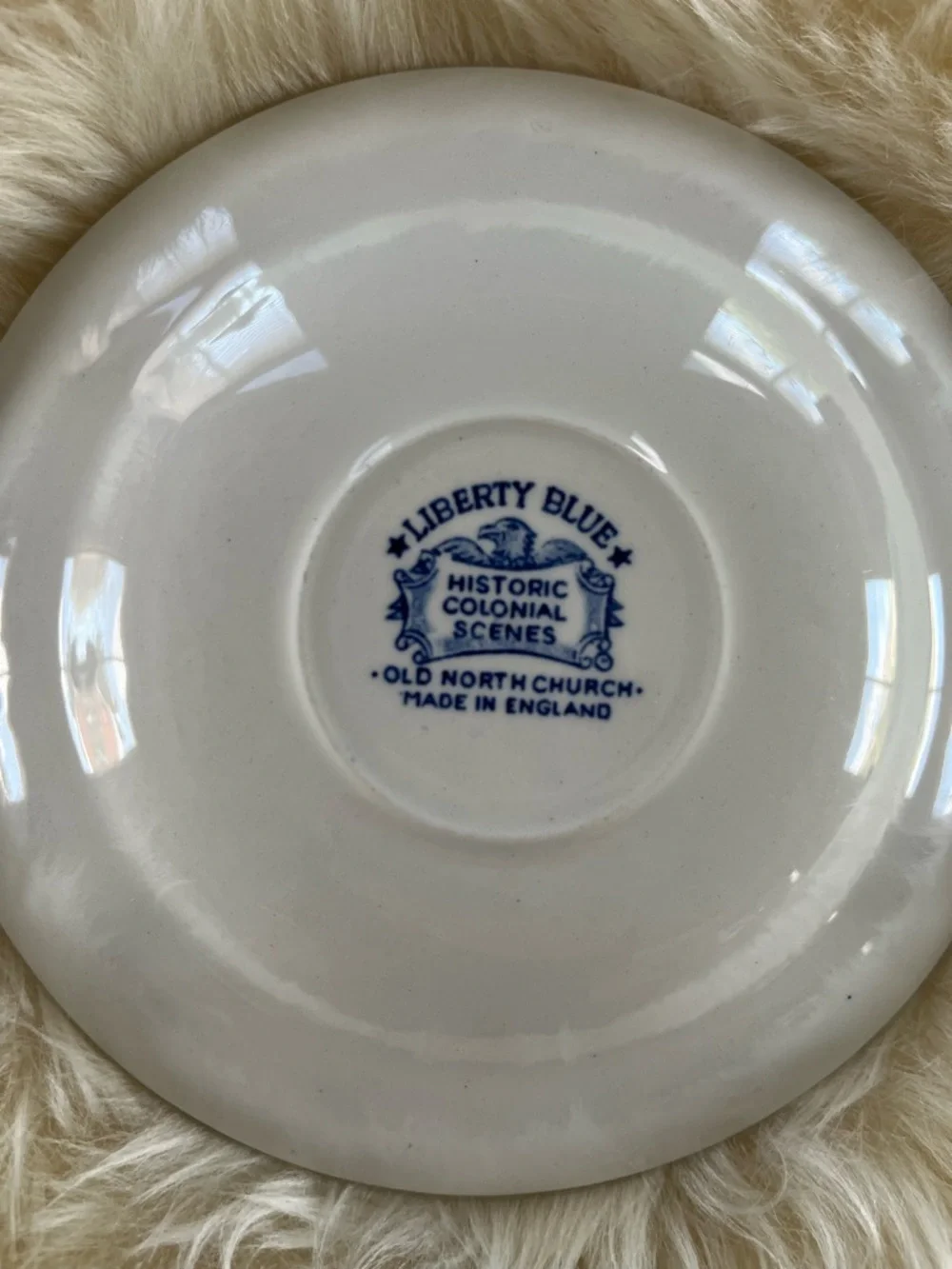 Staffordshire Ironstone Liberty Blue Tea Cup Saucers Old North Church Set Of 4